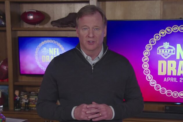 In this still image from video provided by the NFL, Commissioner Roger Goodell speaks during the NFL football draft, Friday, April 24, 2020. (NFL via AP)