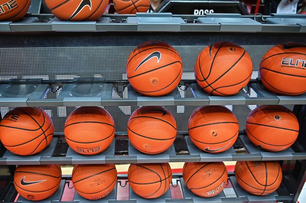 ALBUQUERQUE, NEW MEXICO - FEBRUARY 29:  A rack of basketballs is seen before a game between the Utah State Aggies and the New Mexico Lobos at Dreamstyle Arena - The Pit on February 29, 2020 in Albuquerque, New Mexico.  (Photo by Sam Wasson/Getty Images)