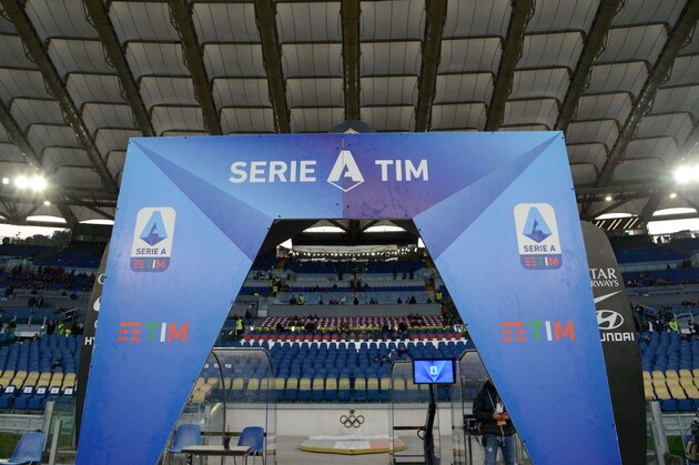 ROME, ITALY - FEBRUARY 23: The logo of the Serie A before the Serie A match between AS Roma and  US Lecce at Stadio Olimpico on February 23, 2020 in Rome, Italy. (Photo by Silvia Lore/Getty Images)