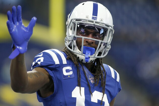 INDIANAPOLIS, INDIANA - DECEMBER 22: T.Y. Hilton #13 of the Indianapolis Colts waves to the crowd before the game against the Carolina Panthers at Lucas Oil Stadium on December 22, 2019 in Indianapolis, Indiana. (Photo by Justin Casterline/Getty Images)