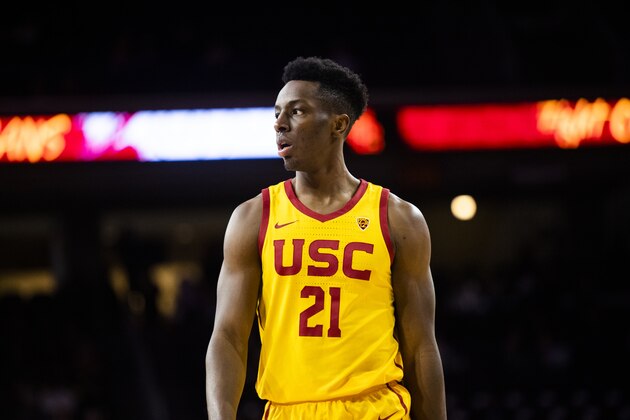 Southern California forward Onyeka Okongwu in an NCAA college basketball game against Utah Thursday, Jan. 30, 2020 in Los Angeles. (AP Photo/Kyusung Gong)