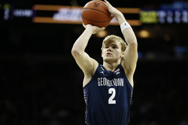Georgetown's Mac McClung plays during an NCAA college basketball game against Villanova, Saturday, Jan. 11, 2020, in Philadelphia. (AP Photo/Matt Slocum)