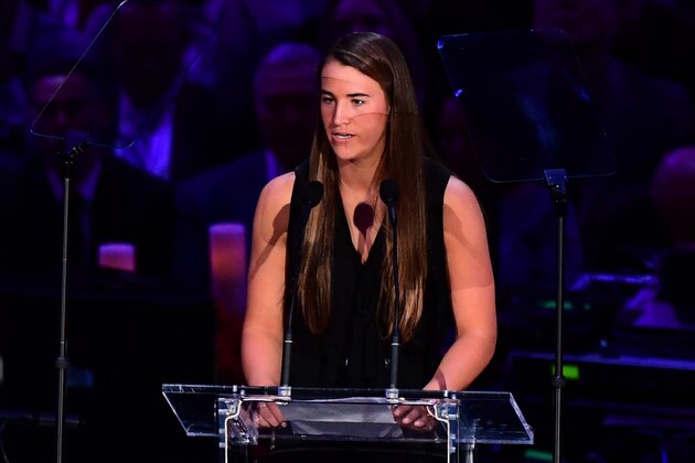US college basketball player Sabrina Ionescu speaks during the