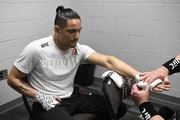 JACKSONVILLE, FLORIDA - MAY 13: Gabriel Benitez of Mexico has his hands wrapped backstage during the UFC Fight Night Event at VyStar Veterans Memorial Arena on May 13, 2020 in Jacksonville, Florida. (Photo by Mike Roach/Zuffa LLC) JACKSONVILLE, FLORIDA - MAY 13: Gabriel Benitez of Mexico has his hands wrapped backstage during the UFC Fight Night Event at VyStar Veterans Memorial Arena on May 13, 2020 in Jacksonville, Florida. (Photo by Mike Roach/Zuffa LLC)