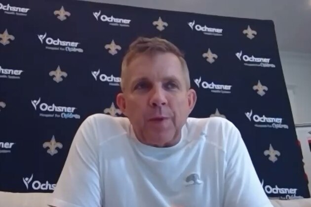 UNSPECIFIED LOCATION - APRIL 23: (EDITORIAL USE ONLY) In this still image from video provided by the New Orleans Saints, Head Coach Sean Payton speaks via teleconference after being selected during the first round of the 2020 NFL Draft on April 23, 2020. (Photo by Getty Images/Getty Images)