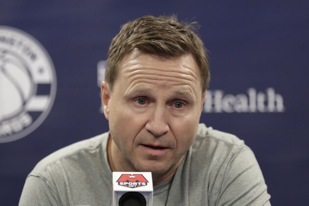 Washington Wizards head coach Scott Brooks speaks during a news conference before an NBA basketball game against the New York Knicks, Tuesday, March 10, 2020, in Washington. (AP Photo/Luis M. Alvarez)