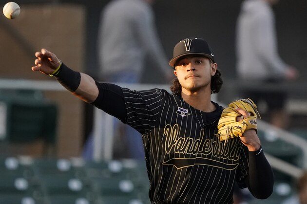 Vanderbilt's Austin Martin (16) during an NCAA baseball game against Michigan on Friday, Feb. 14, 2020, in Scottsdale, Ariz. (AP Photo/Rick Scuteri)