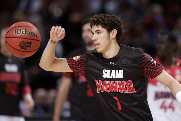LaMelo Ball of the Illawarra Hawks warms up before their game against the Sydney Kings in the Australian Basketball League in Sydney, Sunday, Nov. 17, 2019. (AP Photo/Rick Rycroft)