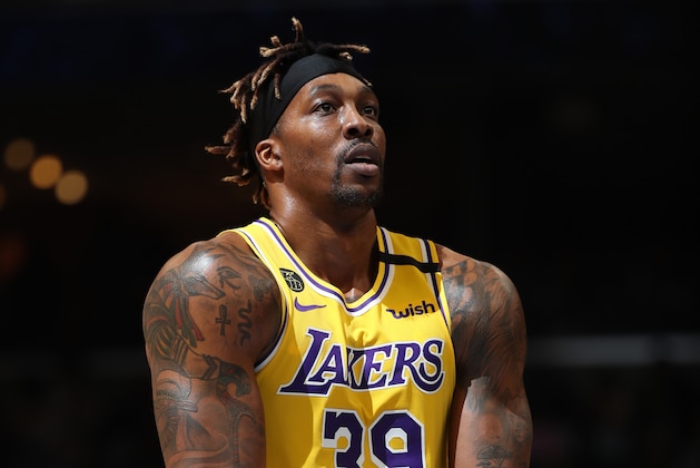 MEMPHIS, TN - FEBRUARY 29: Dwight Howard #39 of the Los Angeles Lakers looks on during the game against the Memphis Grizzlies on February 29, 2020 at FedExForum in Memphis, Tennessee. NOTE TO USER: User expressly acknowledges and agrees that, by downloading and or using this photograph, User is consenting to the terms and conditions of the Getty Images License Agreement. Mandatory Copyright Notice: Copyright 2020 NBAE (Photo by Joe Murphy/NBAE via Getty Images) MEMPHIS, TN - FEBRUARY 29: Dwight Howard #39 of the Los Angeles Lakers looks on during the game against the Memphis Grizzlies on February 29, 2020 at FedExForum in Memphis, Tennessee. NOTE TO USER: User expressly acknowledges and agrees that, by downloading and or using this photograph, User is consenting to the terms and conditions of the Getty Images License Agreement. Mandatory Copyright Notice: Copyright 2020 NBAE (Photo by Joe Murphy/NBAE via Getty Images)