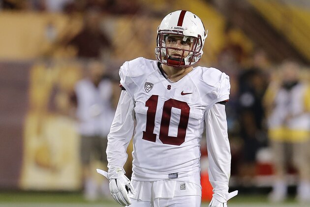 Stanford safety Zach Hoffpauir (10) during the second half of the NCAA college football game, Saturday, Oct. 18, 2014, in Tempe, Ariz. (AP Photo/Rick Scuteri)