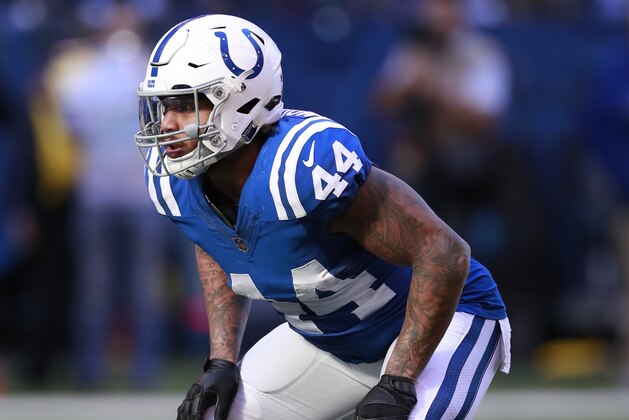 Indianapolis Colts inside linebacker Antonio Morrison (44) lines up against the Tennessee Titans during an NFL football game, Sunday, Nov. 26, 2017, in Indianapolis. The Titans won the game 20-16. (Jeff Haynes/AP Images for Panini) Indianapolis Colts inside linebacker Antonio Morrison (44) lines up against the Tennessee Titans during an NFL football game, Sunday, Nov. 26, 2017, in Indianapolis. The Titans won the game 20-16. (Jeff Haynes/AP Images for Panini)