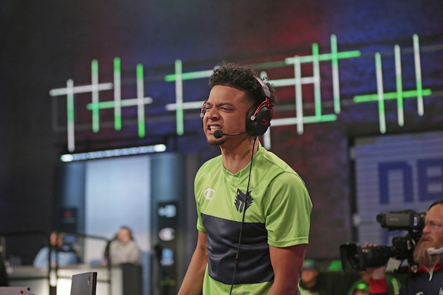 LONG ISLAND CITY, NY - JULY 26: BearDaBeast of T-Wolves Gaming reacts during the game against Warriors Gaming Squad during the NBA 2K League Playoffs on July 26, 2019 at the NBA 2K Studio in Long Island City, New York. NOTE TO USER: User expressly acknowledges and agrees that, by downloading and/or using this photograph, user is consenting to the terms and conditions of the Getty Images License Agreement. Mandatory Copyright Notice: Copyright 2019 NBAE (Photo by Steven Freeman/NBAE via Getty Images)