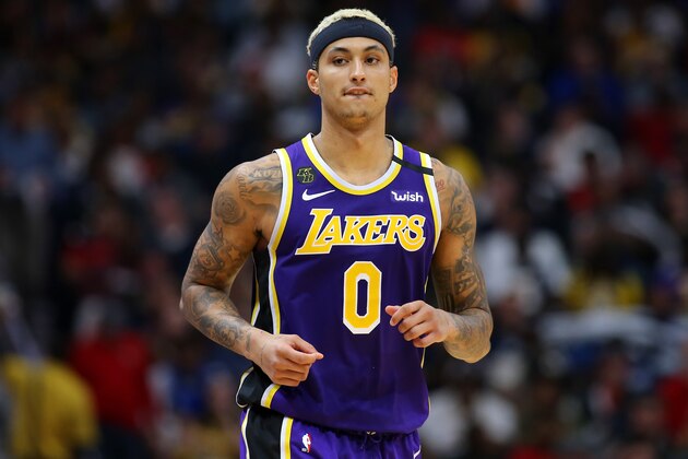 NEW ORLEANS, LOUISIANA - MARCH 01: Kyle Kuzma #0 of the Los Angeles Lakers reacts against the New Orleans Pelicans during the second half at the Smoothie King Center on March 01, 2020 in New Orleans, Louisiana. NOTE TO USER: User expressly acknowledges and agrees that, by downloading and or using this Photograph, user is consenting to the terms and conditions of the Getty Images License Agreement. (Photo by Jonathan Bachman/Getty Images)
