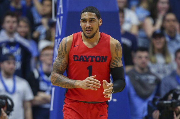 Dayton's Obi Toppin (1) during the first half of an NCAA college basketball game against Rhode Island Wednesday, March 4, 2020, in Kingston, R.I. (AP Photo/Stew Milne)