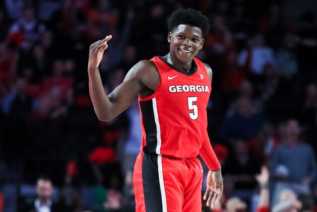 ATHENS, GA - FEBRUARY 19: Anthony Edwards #5 of the Georgia Bulldogs gestures during a game against the Auburn Tigers at Stegeman Coliseum on February 19, 2020 in Athens, Georgia. (Photo by Carmen Mandato/Getty Images)