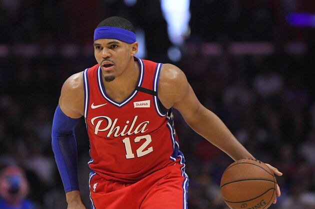Philadelphia 76ers forward Tobias Harris dribbles during the second half of an NBA basketball game against the Los Angeles Clippers Sunday, March 1, 2020, in Los Angeles. The Clippers won 136-130. (AP Photo/Mark J. Terrill)
