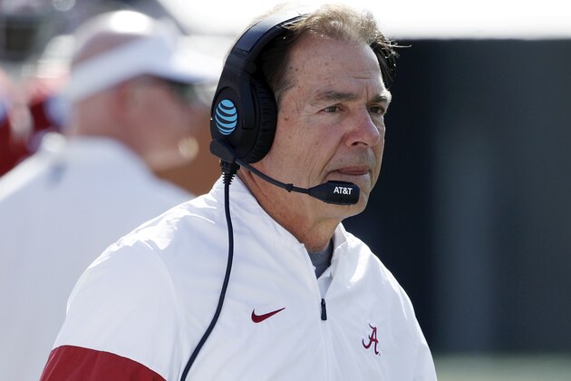 ORLANDO, FL - JANUARY 01: Head coach Nick Saban of the Alabama Crimson Tide looks on against the Michigan Wolverines in the first quarter of the Vrbo Citrus Bowl at Camping World Stadium on January 1, 2020 in Orlando, Florida. (Photo by Joe Robbins/Getty Images)