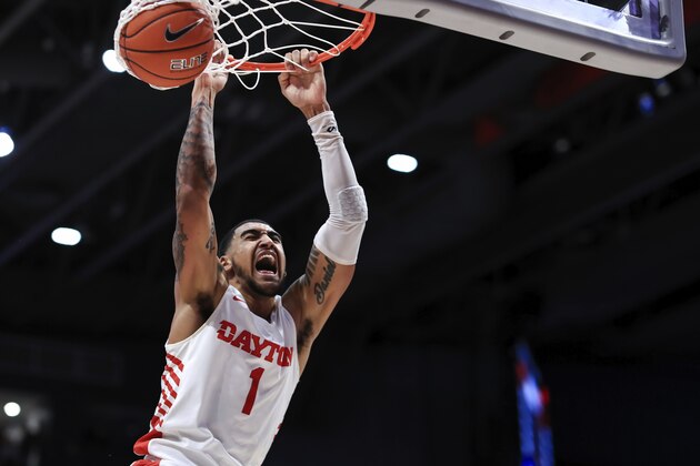 Dayton's Obi Toppin (1) reacts as he dunks the ball in the second half of an NCAA college basketball game against Duquesne, Saturday, Feb. 22, 2020, in Dayton, Ohio. (AP Photo/Aaron Doster) Dayton's Obi Toppin (1) reacts as he dunks the ball in the second half of an NCAA college basketball game against Duquesne, Saturday, Feb. 22, 2020, in Dayton, Ohio. (AP Photo/Aaron Doster)