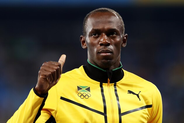 RIO DE JANEIRO, BRAZIL - AUGUST 20:  Gold medalist Usain Bolt of Jamaica stands on the podium during the medal ceremony for the Men's 4 x 100 meter Relay on Day 15 of the Rio 2016 Olympic Games at the Olympic Stadium on August 20, 2016 in Rio de Janeiro, Brazil.  (Photo by Julian Finney/Getty Images)
