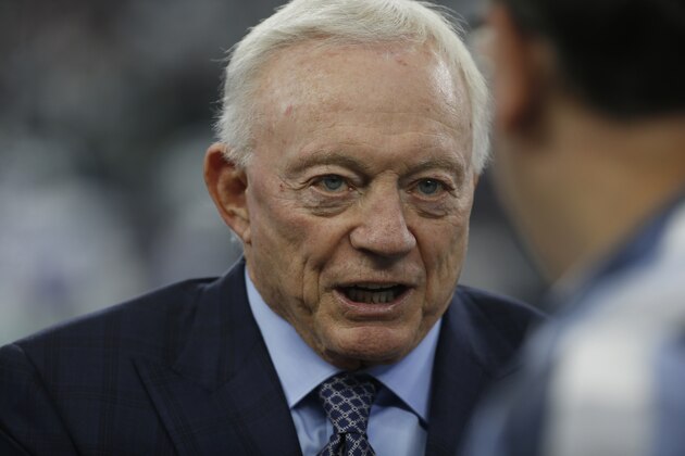 Dallas Cowboys owner Jerry Jones prior to an NFL football game between the Dallas Cowboys and the Washington Redskins in Arlington, Texas, Sunday, Dec. 15, 2019. (AP Photo/Ron Jenkins)