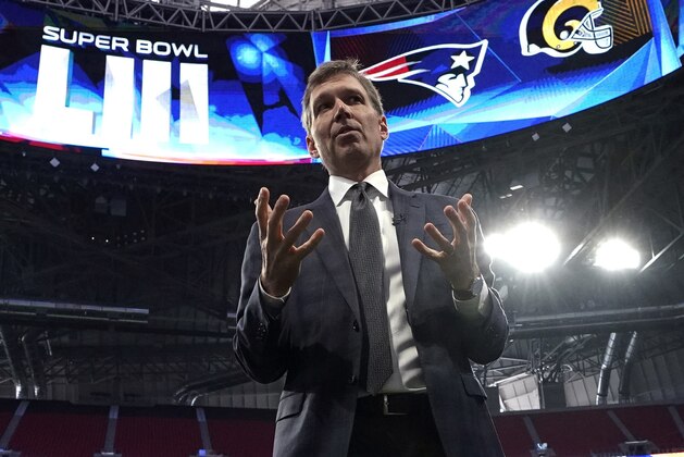 FILE - In this Jan. 29, 2019, file photo, NFL Chief Medical Officer Dr. Allen Sills gestures while speaking during a health and safety tour at Mercedes-Benz Stadium for the NFL Super Bowl 53 football game in Atlanta. Next to torn ACLs, the most time lost for injured NFL players is due to hamstring and lower extremity problems, of which there are far more than the major knee issue.