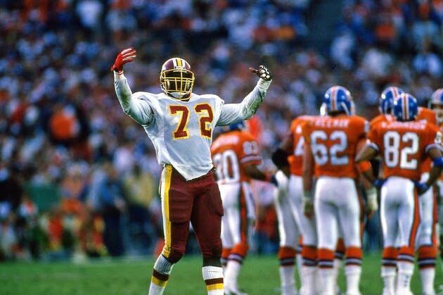 SAN DIEGO,CA-CIRCA 1988:Dexter Manley of the Washington Redskins celebrates at Super Bowl 22 against the Denver Broncos played at Jack Murphy Stadium circa 1988 on January 31st 1988. (Photo by Owen C. Shaw/Getty Images) (Photo by Owen C. Shaw/Getty Images) SAN DIEGO,CA-CIRCA 1988:Dexter Manley of the Washington Redskins celebrates at Super Bowl 22 against the Denver Broncos played at Jack Murphy Stadium circa 1988 on January 31st 1988. (Photo by Owen C. Shaw/Getty Images) (Photo by Owen C. Shaw/Getty Images)