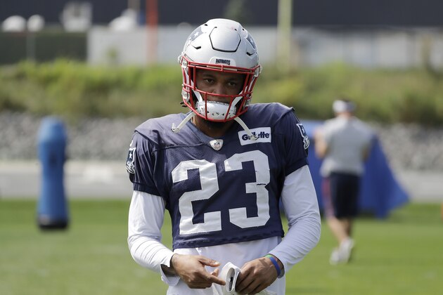 New England Patriots strong safety Patrick Chung warms up during an NFL football practice, Wednesday, Sept. 4, 2019, in Foxborough, Mass. (AP Photo/Steven Senne)