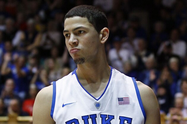 Duke's Austin Rivers (0) reacts after a basket against Virginia Tech during the first half of an NCAA college basketball game in Durham, N.C., Saturday, Feb. 25, 2012. Duke won 70-65 in overtime.(AP Photo/Gerry Broome) Duke's Austin Rivers (0) reacts after a basket against Virginia Tech during the first half of an NCAA college basketball game in Durham, N.C., Saturday, Feb. 25, 2012. Duke won 70-65 in overtime.(AP Photo/Gerry Broome)