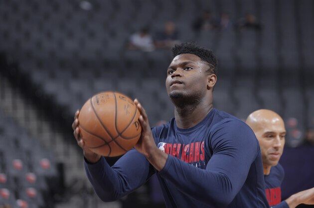 SACRAMENTO, CA - MARCH 12: Zion Williamson #1 of the New Orleans Pelicans warms up prior to the game against the Sacramento Kings on March 12, 2020 at Golden 1 Center in Sacramento, California. NOTE TO USER: User expressly acknowledges and agrees that, by downloading and or using this photograph, User is consenting to the terms and conditions of the Getty Images Agreement. Mandatory Copyright Notice: Copyright 2020 NBAE (Photo by Rocky Widner/NBAE via Getty Images)