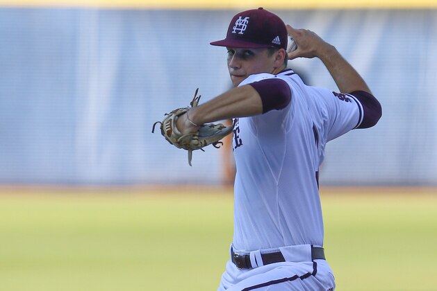 Mississippi State pitcher JT Ginn throws during the first inning of the Southeastern Conference tournament NCAA college baseball game against LSU, Friday, May 24, 2019, in Hoover, Ala. (AP Photo/Butch Dill) Mississippi State pitcher JT Ginn throws during the first inning of the Southeastern Conference tournament NCAA college baseball game against LSU, Friday, May 24, 2019, in Hoover, Ala. (AP Photo/Butch Dill)