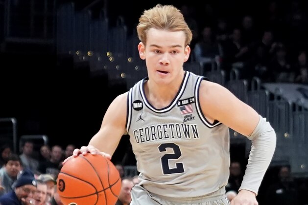 WASHINGTON, DC - FEBRUARY 19:  Mac McClung #2 of the Georgetown Hoyas dribbles the ball during a college basketball game against the Providence Friars at the Capital One Arena on February 19, 2020 in Washington, DC.  (Photo by Mitchell Layton/Getty Images)