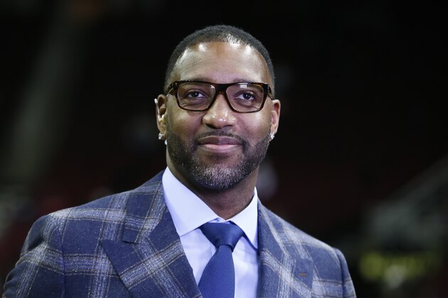 HOUSTON, TX - NOVEMBER 13: NBA Legend, Tracy McGrady looks on during the LA Clippers game against the Houston Rockets on November 13, 2019 at the Toyota Center in Houston, Texas. NOTE TO USER: User expressly acknowledges and agrees that, by downloading and or using this photograph, User is consenting to the terms and conditions of the Getty Images License Agreement. Mandatory Copyright Notice: Copyright 2019 NBAE (Photo by Chris Elise/NBAE via Getty Images)