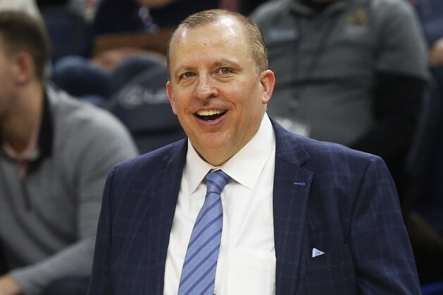 Minnesota Timberwolves head coach Tom Thibodeau smiles in the waning moments as his team defeats the Orlando Magic in an NBA basketball game Friday, Jan. 4, 2019, in Minneapolis. (AP Photo/Jim Mone)
