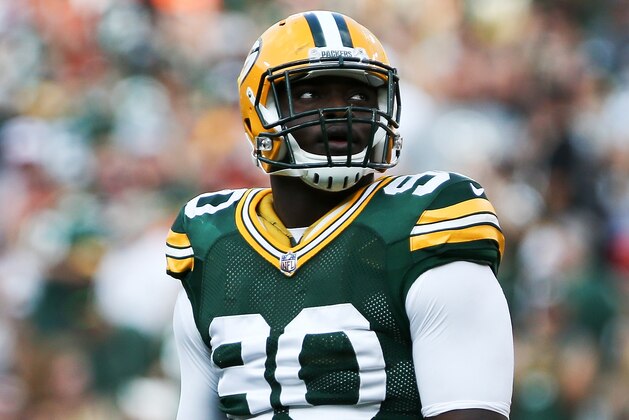 GREEN BAY, WI - SEPTEMBER 24:  Montravius Adams #90 of the Green Bay Packers walks across the field in the third quarter against the Cincinnati Bengals at Lambeau Field on September 24, 2017 in Green Bay, Wisconsin.  (Photo by Dylan Buell/Getty Images)