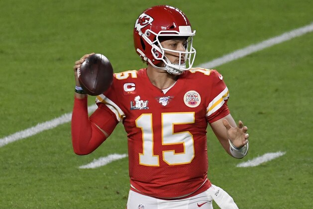 MIAMI, FLORIDA - FEBRUARY 02: Patrick Mahomes #15 of the Kansas City Chiefs looks to pass against the San Francisco 49ers in Super Bowl LIV at Hard Rock Stadium on February 02, 2020 in Miami, Florida. The Chiefs won the game 31-20. (Photo by Focus on Sport/Getty Images) MIAMI, FLORIDA - FEBRUARY 02: Patrick Mahomes #15 of the Kansas City Chiefs looks to pass against the San Francisco 49ers in Super Bowl LIV at Hard Rock Stadium on February 02, 2020 in Miami, Florida. The Chiefs won the game 31-20. (Photo by Focus on Sport/Getty Images)