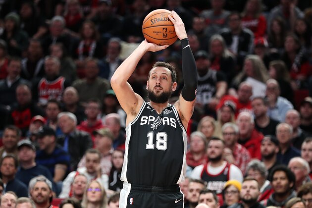 PORTLAND, OREGON - FEBRUARY 06: Marco Belinelli #18 of the San Antonio Spurs takes a shot against the Portland Trail Blazers in the second quarter during their game at Moda Center on February 06, 2020 in Portland, Oregon. NOTE TO USER: User expressly acknowledges and agrees that, by downloading and or using this photograph, User is consenting to the terms and conditions of the Getty Images License Agreement. (Photo by Abbie Parr/Getty Images)