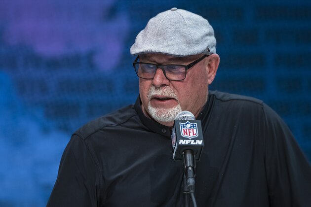 INDIANAPOLIS, IN - FEBRUARY 25: Head coach Bruce Arians of the Tampa Bay Buccaneers speaks to the media at the Indiana Convention Center on February 25, 2020 in Indianapolis, Indiana. (Photo by Michael Hickey/Getty Images) *** Local Capture *** Bruce Arians