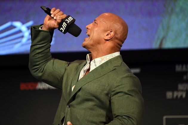 NEW YORK, NY - NOVEMBER 01:  Dwayne 'The Rock' Johnson speaks on stage during the UFC 244 weigh-ins at the Hulu Theatre at Madison Square Garden on November 1, 2019 in New York, New York. (Photo by Josh Hedges/Zuffa LLC via Getty Images)