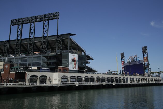 Oracle Park, home of the San Francisco Giants, is seen closed on Wednesday, April 15, 2020, in San Francisco. If Gov. Gavin Newsom's so-called roadmap to ease coronavirus restrictions hinted at a return to a normal Californians could appreciate, a summer trip in the car, it quickly became apparent they wouldn't be leaving home soon. The governor's sobering message foreshadows a summer without baseball games under the lights, large outdoor concerts, rides at amusement parks or trips to the beach. In short: a summer bummer. (AP Photo/Ben Margot)