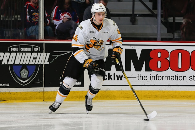 WINDSOR, ONTARIO - FEBRUARY 18: Forward Jacob Perreault #44 of the Sarnia Sting skates prior to a game against the Windsor Spitfires at the WFCU Centre on February 18, 2020 in Windsor, Ontario, Canada. (Photo by Dennis Pajot/Getty Images)