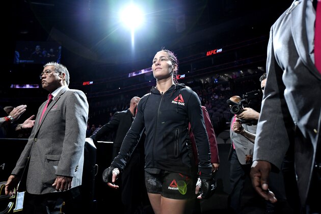 LAS VEGAS, NEVADA - DECEMBER 14:  Jessica Eye walks to the octagon in her women's flyweight bout during the UFC 245 event at T-Mobile Arena on December 14, 2019 in Las Vegas, Nevada. (Photo by Jeff Bottari/Zuffa LLC)