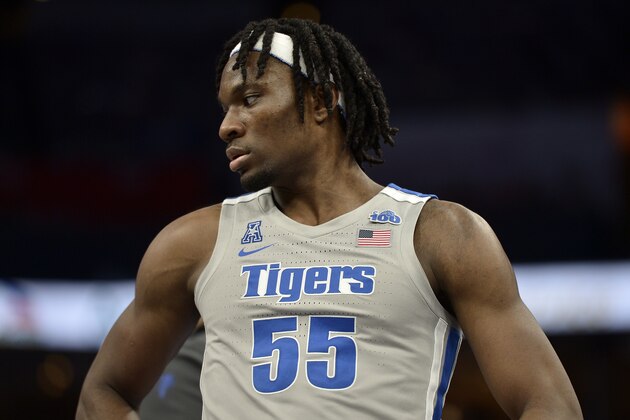 Memphis forward Precious Achiuwa (55) plays in the second half of an NCAA basketball game against Southern Methodist Saturday, Jan. 25, 2020, in Memphis, Tenn. (AP Photo/Brandon Dill)