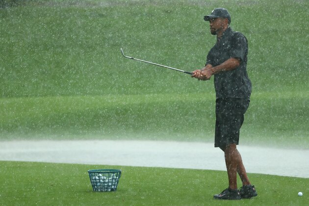 HOBE SOUND, FLORIDA - MAY 24: Tiger Woods warms up on the range prior to The Match: Champions For Charity at Medalist Golf Club on May 24, 2020 in Hobe Sound, Florida. (Photo by Mike Ehrmann/Getty Images for The Match)