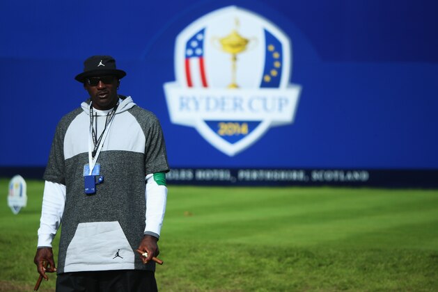 AUCHTERARDER, SCOTLAND - SEPTEMBER 27:  Ex-NBA star Michael Jordan looks on during the Afternoon Foursomes of the 2014 Ryder Cup on the PGA Centenary course at the Gleneagles Hotel on September 27, 2014 in Auchterarder, Scotland.  (Photo by Andrew Redington/Getty Images)
