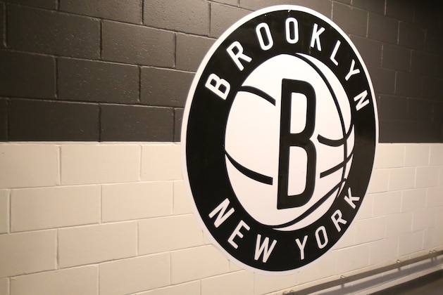 BROOKLYN, NY - OCTOBER 5:  The Brooklyn Nets logo before the game against the Miami Heat during a preseason game on October 5, 2017 at Barclays Center in Brooklyn, New York. NOTE TO USER: User expressly acknowledges and agrees that, by downloading and or using this Photograph, user is consenting to the terms and conditions of the Getty Images License Agreement. Mandatory Copyright Notice: Copyright 2017 NBAE (Photo by Nathaniel S. Butler/NBAE via Getty Images)