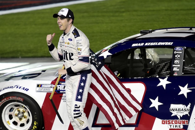 CONCORD, NORTH CAROLINA - MAY 24: Brad Keselowski, driver of the #2 Miller Lite Ford, celebrates after winning the NASCAR Cup Series Coca-Cola 600 at Charlotte Motor Speedway on May 24, 2020 in Concord, North Carolina. (Photo by Jared C. Tilton/Getty Images)