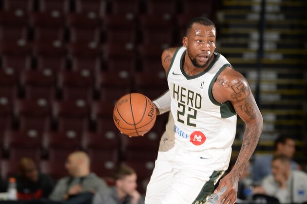 MISSISSAUGA, ON, CANADA - JANUARY 10:  Cliff Alexander #22 of the Wisconsin Herd handles the ball against the Texas Legends during the NBA G League Showcase Game 5 on January 10, 2018 at the Hershey Centre in Mississauga, Ontario Canada. NOTE TO USER: User expressly acknowledges and agrees that, by downloading and or using this photograph, user is consenting to the terms and conditions of Getty Images License Agreement. Mandatory Copyright Notice: Copyright 2018 NBAE (Photo by Randy Belice/NBAE via Getty Images)