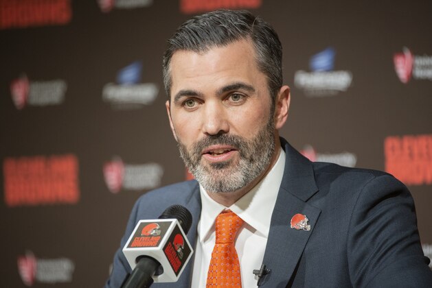 Cleveland Browns new NFL Football head coach Kevin Stefanski answers a question during a news conference at FirstEnergy Stadium in Cleveland,Tuesday, Jan. 14, 2020. (AP Photo/Phil Long)