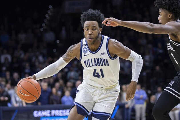 Villanova forward Saddiq Bey (41) in action during an NCAA college basketball game against Providence, Saturday, Feb. 29, 2020, in Philadelphia, Pa. (AP Photo/Laurence Kesterson)