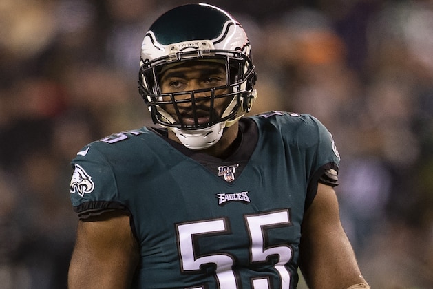 PHILADELPHIA, PA - JANUARY 05: Brandon Graham #55 of the Philadelphia Eagles looks on during the NFC Wild Card game against the Seattle Seahawks at Lincoln Financial Field on January 5, 2020 in Philadelphia, Pennsylvania. (Photo by Mitchell Leff/Getty Images) PHILADELPHIA, PA - JANUARY 05: Brandon Graham #55 of the Philadelphia Eagles looks on during the NFC Wild Card game against the Seattle Seahawks at Lincoln Financial Field on January 5, 2020 in Philadelphia, Pennsylvania. (Photo by Mitchell Leff/Getty Images)